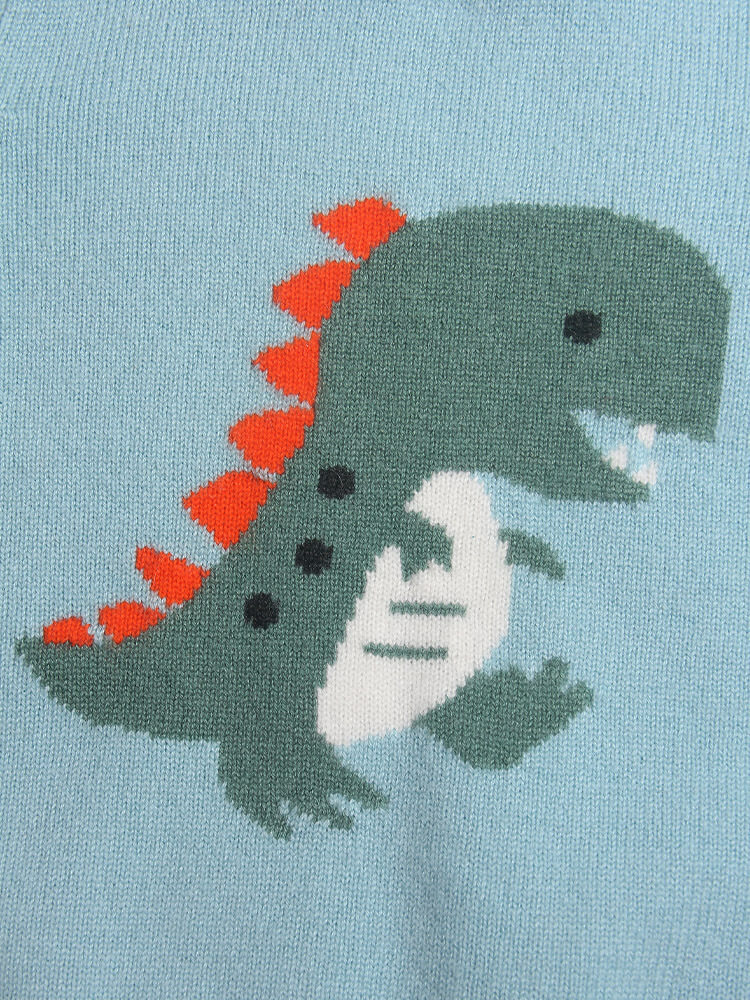 Kids Cute Green Dinosaur Knit Cashmere Pullover Crew Neck Sweate